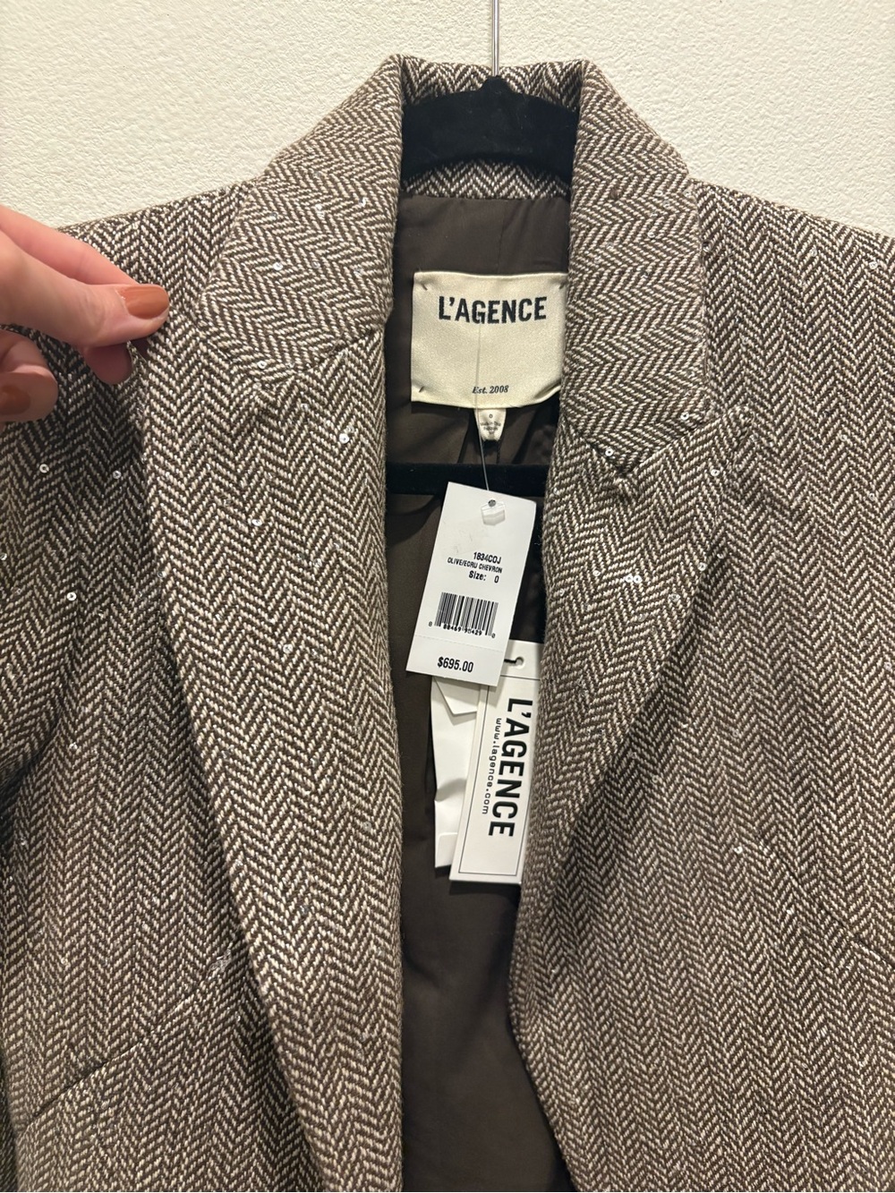 L’AGENCE Sequin Herringbone Blazer . Olive /Ecru . Size 0 🤍 - Picture 3 of 7
